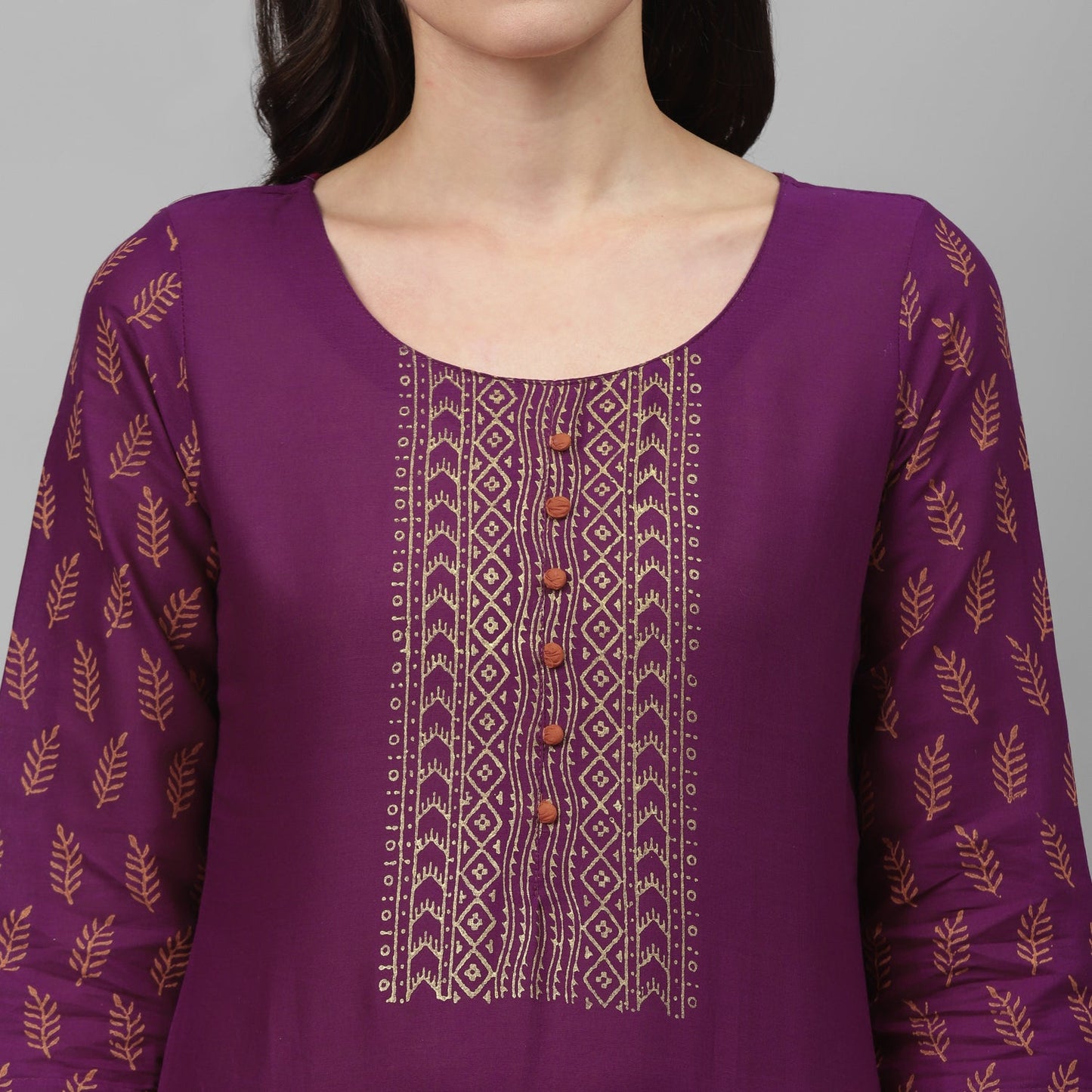 Maai Rayon Hand Printed Kurta Purple