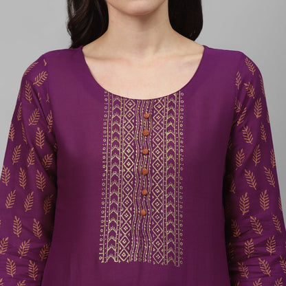 Maai Rayon Hand Printed Kurta Purple