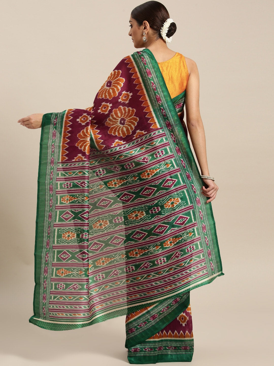 Saree Mall Magenta & Green Printed Bhagalpuri Saree