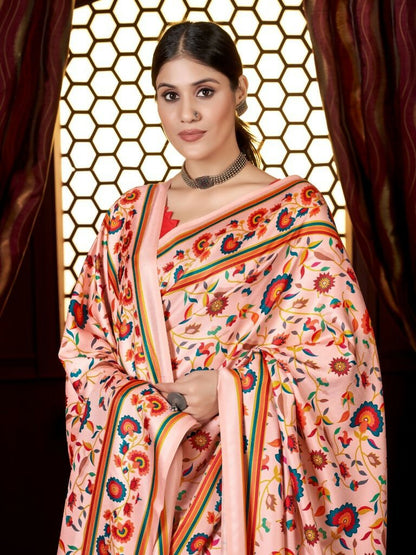 Aayaa Designer Winter Collection Printed Saree With Shawl - Multi Color