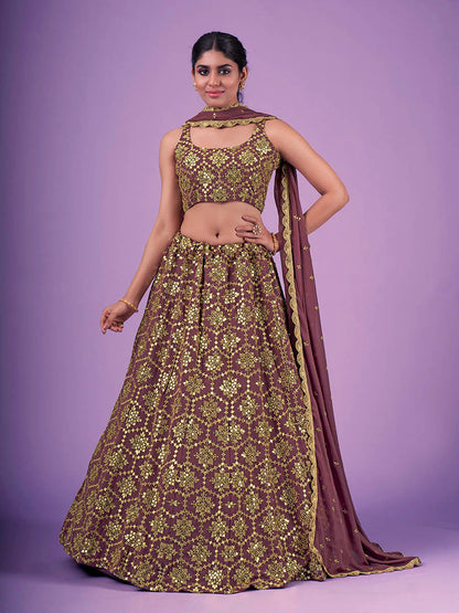 Myra Lilac Georgette Embroidered Designer Lehenga