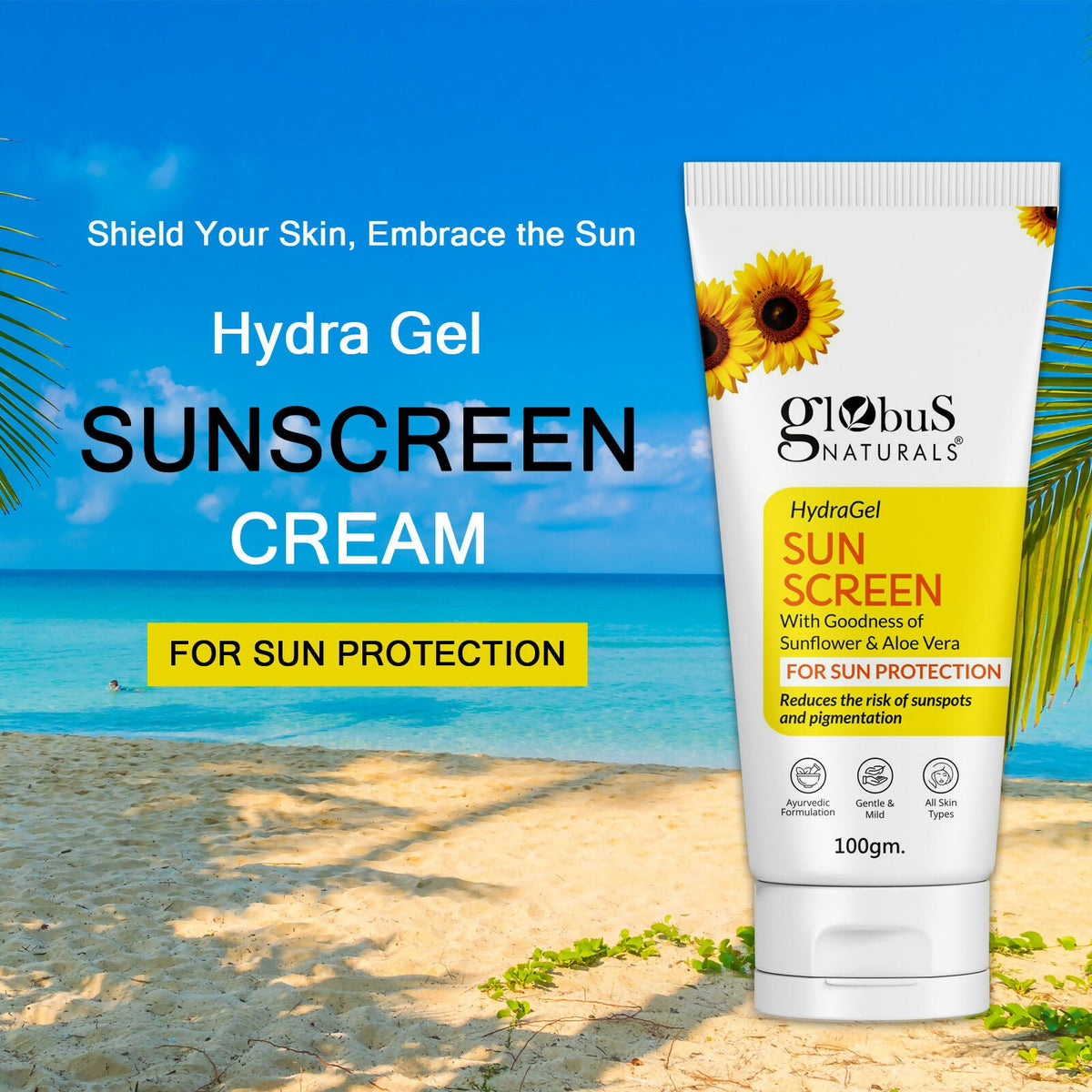 Globus Naturals Hydra Gel Sunscreen With Goodness of Sunflower & AloeVera For Sun Protection All Skin Types
