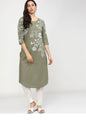 Maai Rayon Hand Printed Kurta Green