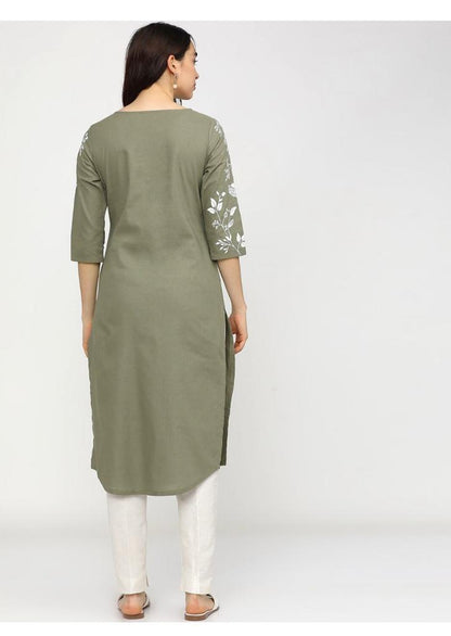 Maai Rayon Hand Printed Kurta Green