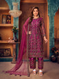 Myra Wine Heavy Embroidered Pant Style Suit