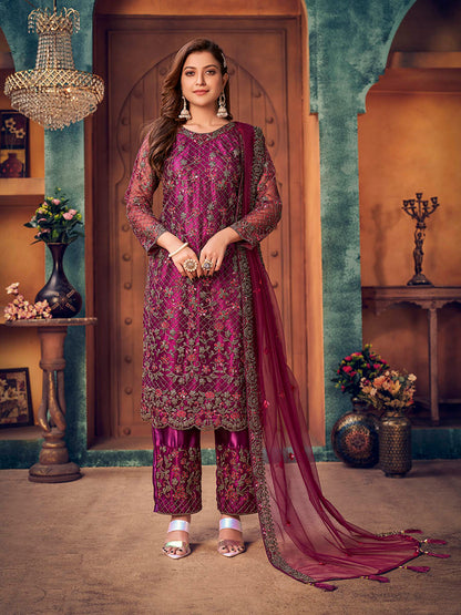 Myra Wine Heavy Embroidered Pant Style Suit