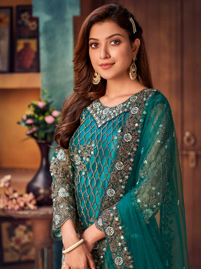 Myra Rama Green Heavy Embroidered Pant Style Suit