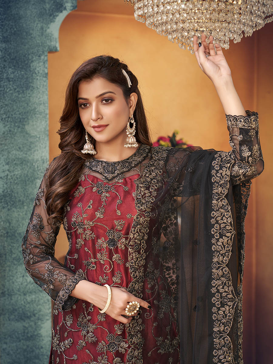 Myra Black Heavy Embroidered Pant Style Suit