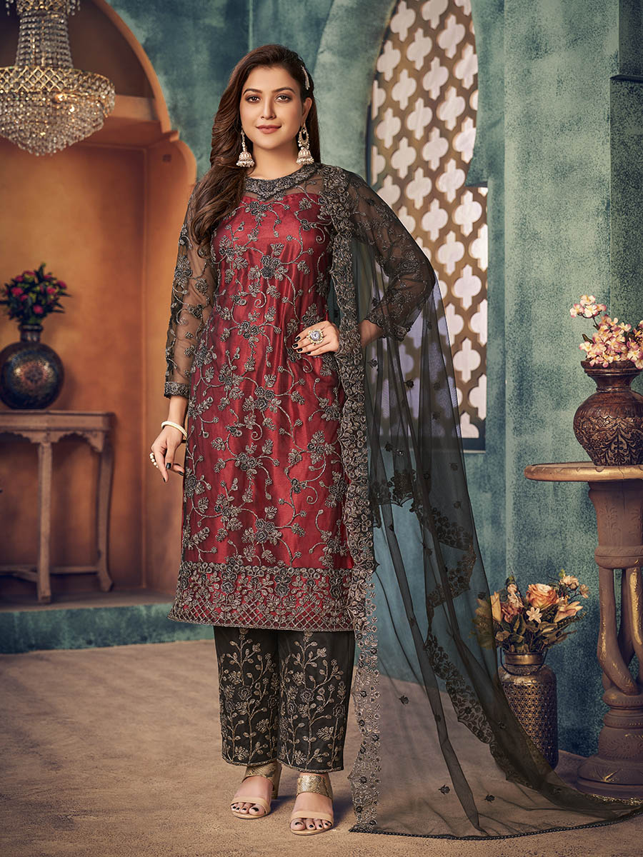 Myra Black Heavy Embroidered Pant Style Suit