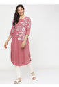 Maai Rayon Hand Printed Kurta Pink