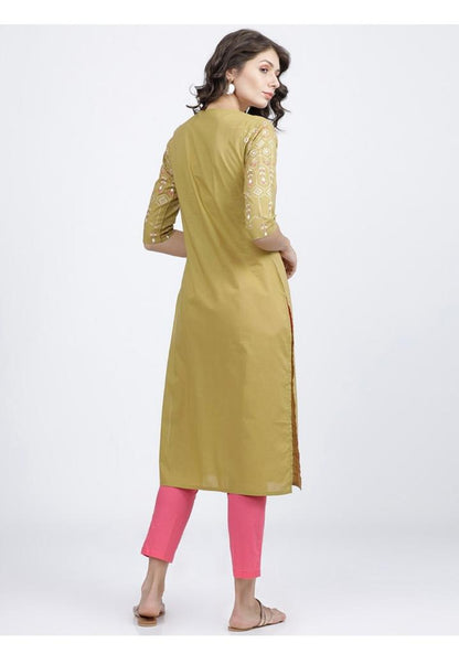 Maai Rayon Hand Printed Kurta Mustard