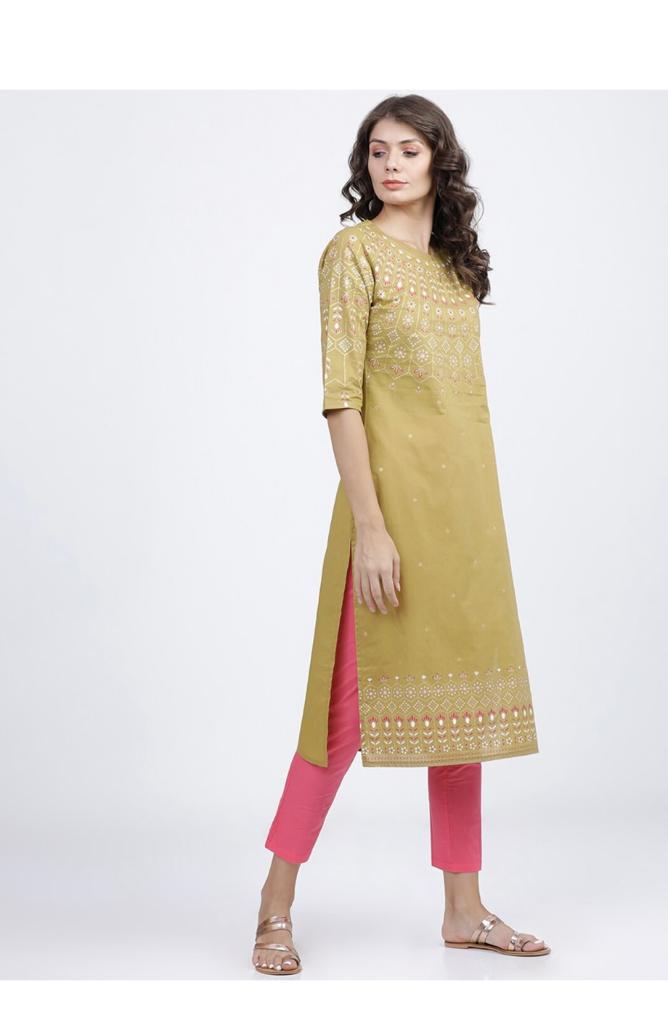 Maai Rayon Hand Printed Kurta Mustard