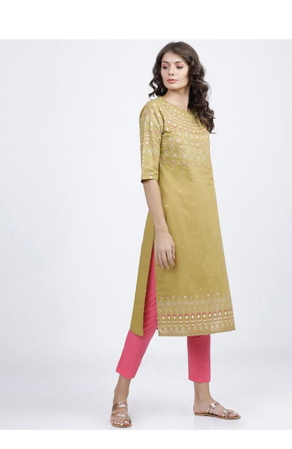 Maai Rayon Hand Printed Kurta Mustard