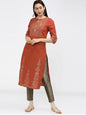 Maai Rayon Hand Printed Kurta Orange