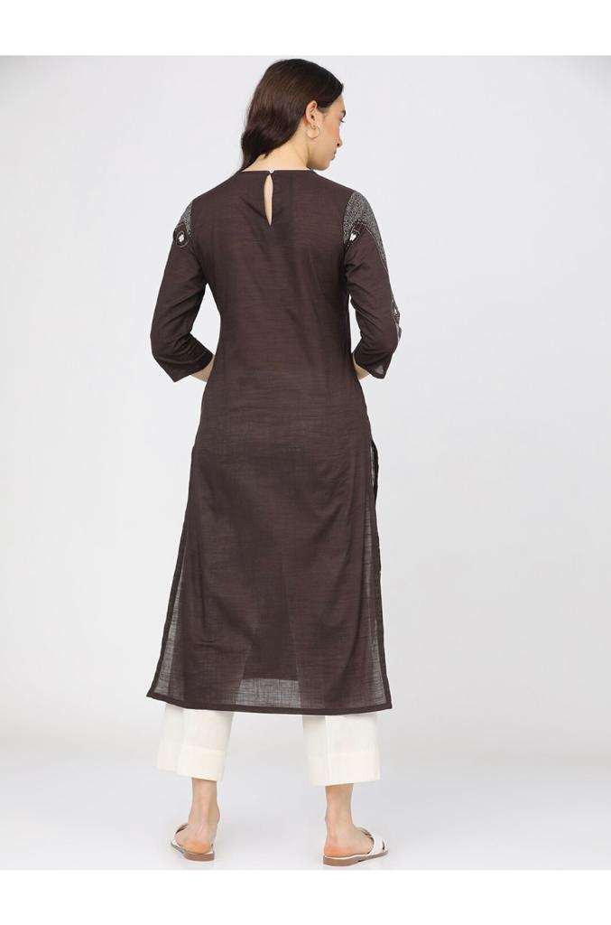 Maai Rayon Hand Printed Kurta Brown