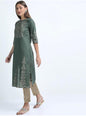 Maai Rayon Hand Printed Kurta Navy