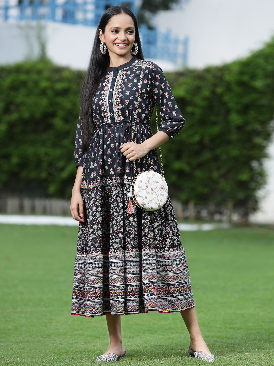 Juniper Womens Black Cambric Printed Dress