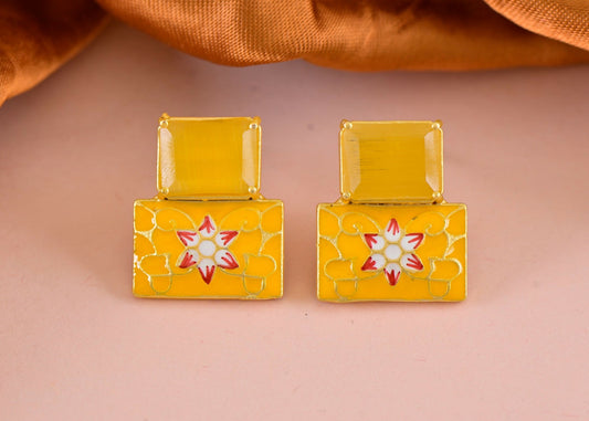 Joban Fashion Women Brass Yellow Onyx Earrings