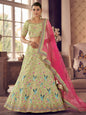 Myra Pista Green Art Silk Heavy Embroidered Lehenga