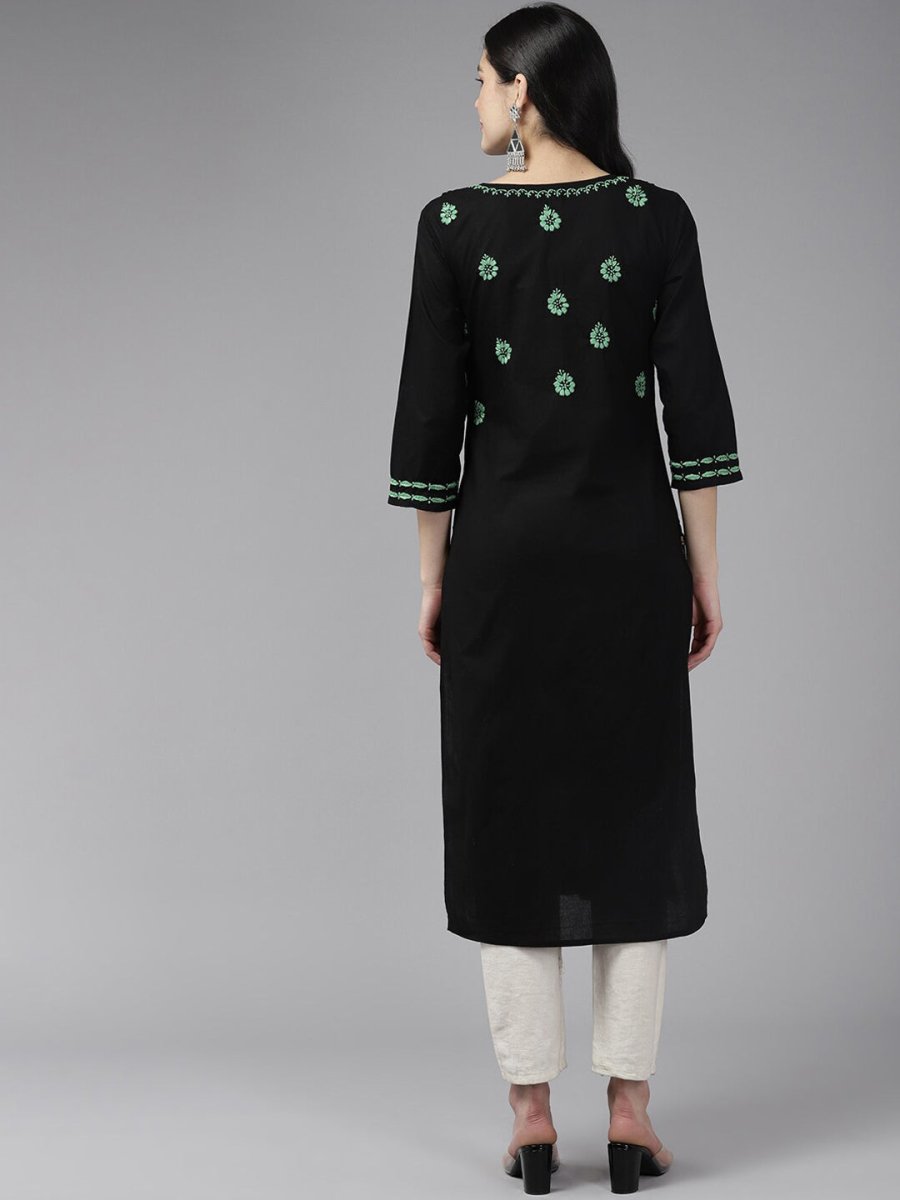 ADA Ethnic Motifs Embroidered Chikankari Cotton Straight Kurta