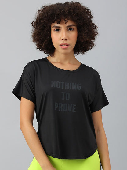 MKH Women Typography Printed Dri-FIT Sports T-shirt