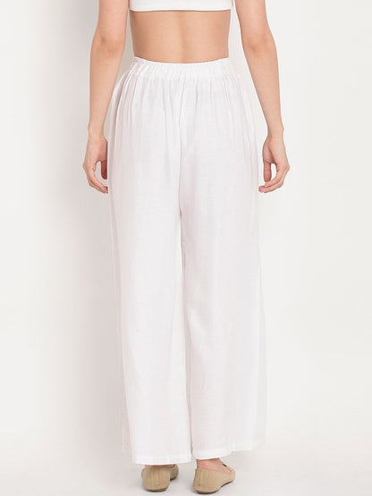 TAG 7 Women Pack Of 2 White & Navy Blue Solid Flared Palazzos