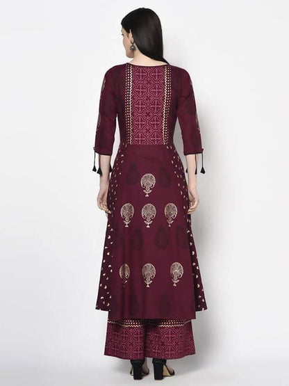 Indian Clothing Aniyah Rayon Wine Color Block Print Anarkali Kurta (AN-172K)