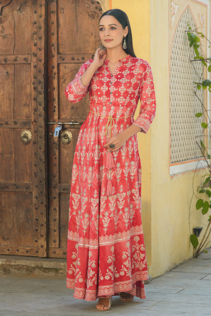 Juniper Women's Peach Rayon Printed Flared Dress