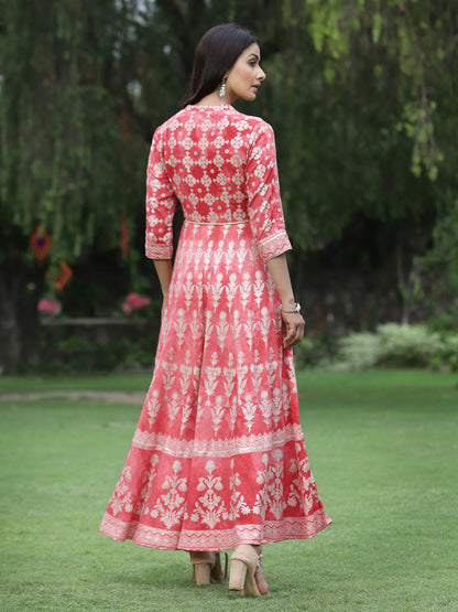 Juniper Womens Peach Floral Motifs Printed Maxi Dress