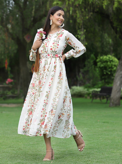 Juniper Womens Off White Floral Printed Maxi Dress With Bead Handwork