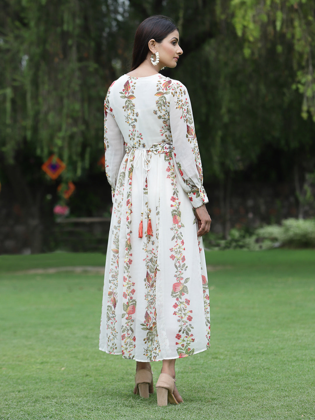 Juniper Womens Off White Floral Printed Maxi Dress With Bead Handwork