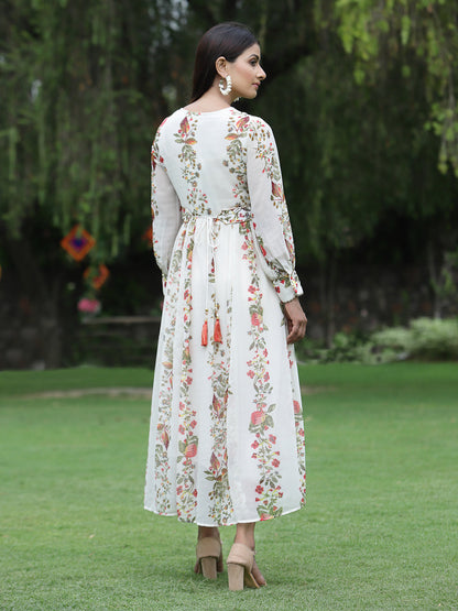 Juniper Womens Off White Floral Printed Maxi Dress With Bead Handwork