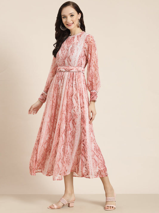 Juniper Womens Peach Chiffon Digital Printed Maxi Dress