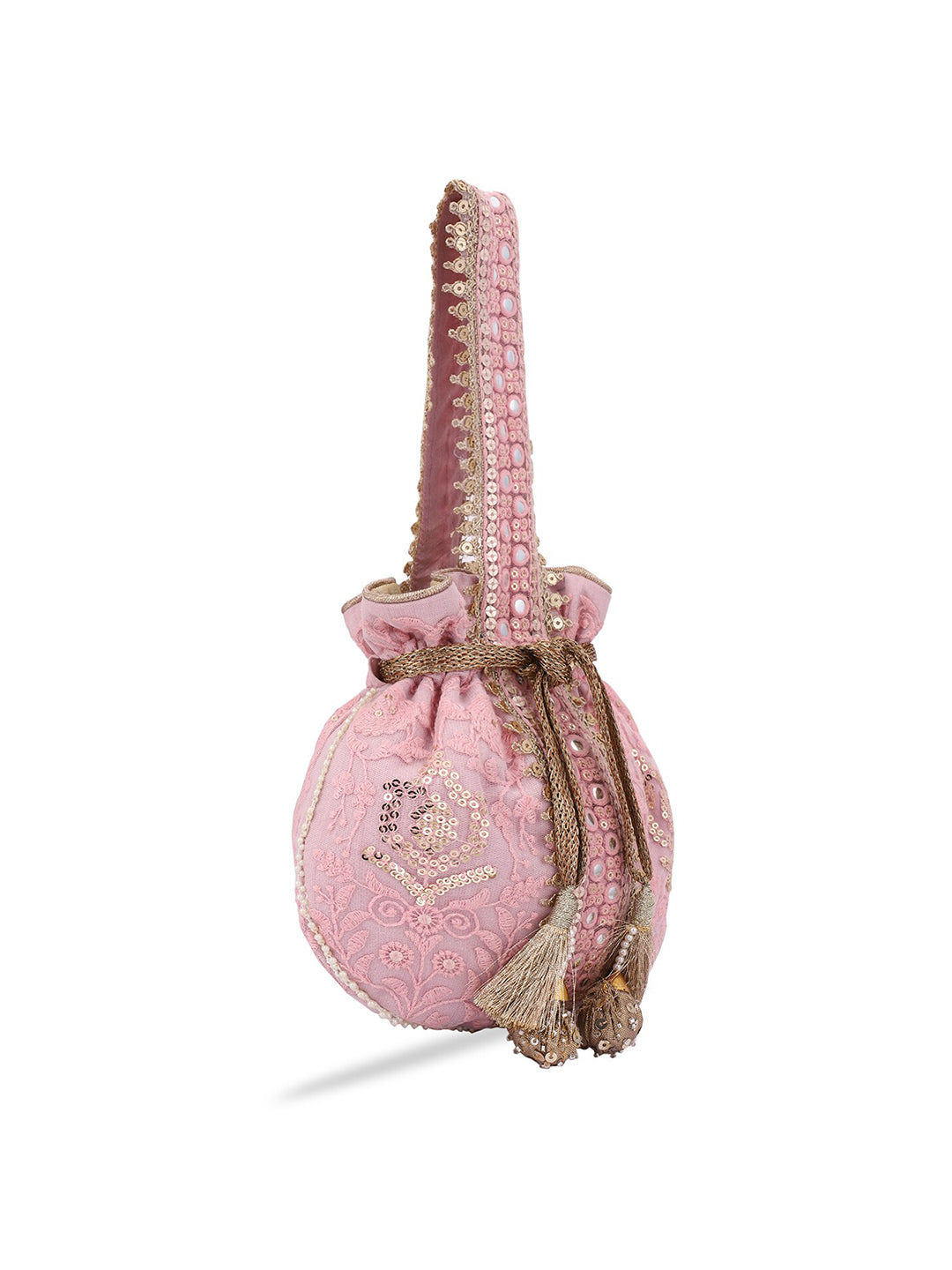 Masq Pink and Gold-Toned Embroidered Potli Clutch