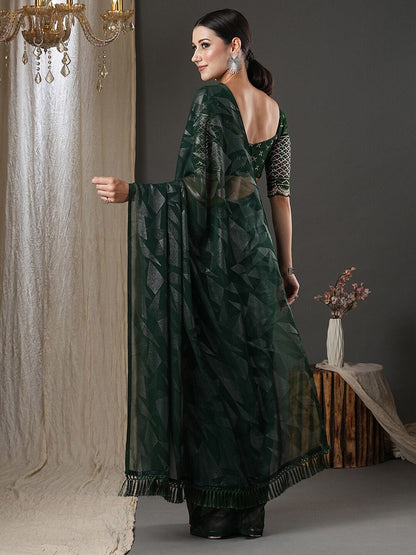 Saree Mall Green Abstract Printed Pure Georgette Saree