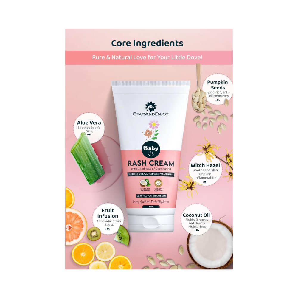 StarAndDaisy Baby Rash Cream with Coconut Oil & Aloe Vera, SLS Free & Paraben free with pH 5.5, Ultra Mild