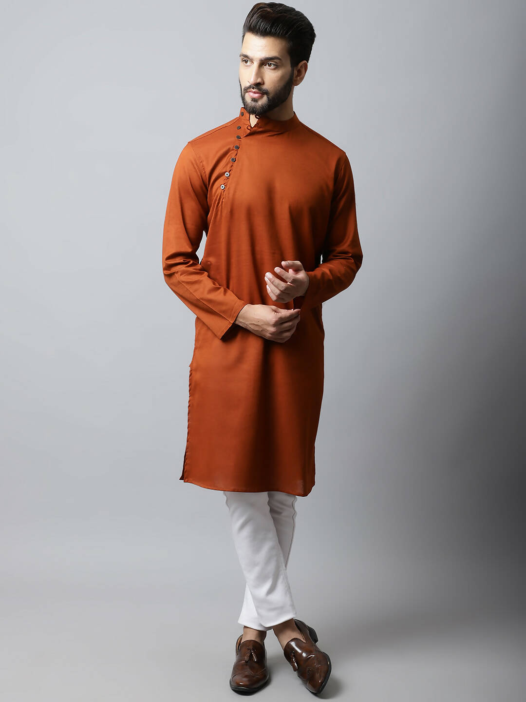 Even Apparels Brown Color Pure Cotton Men's Kurta With Side Placket (SLD1137)