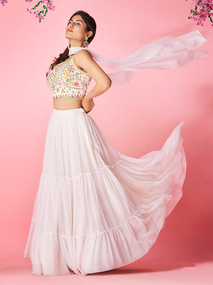 Myra White Georgette Designer Lehenga