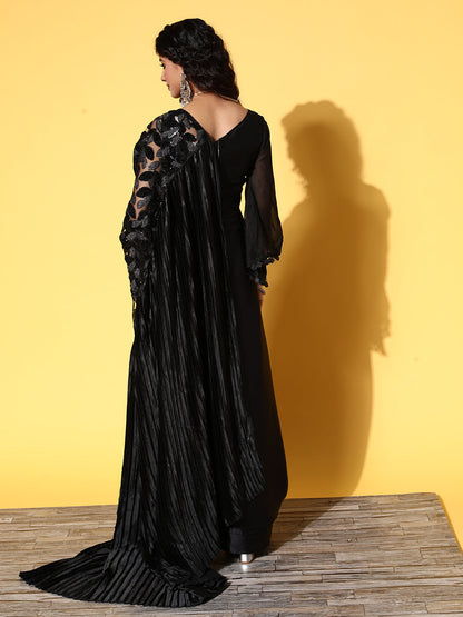 Tikhi Imli Black Floral Sequinned Satin Saree