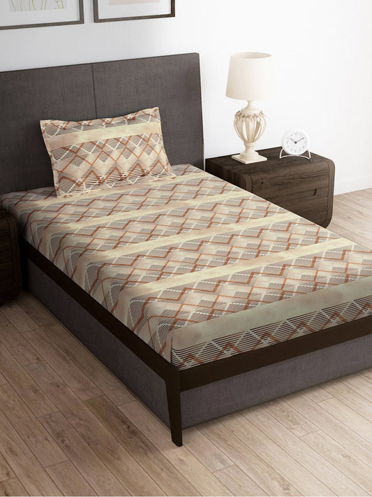 Story@home Brown & White Striped Microfiber 180 TC Bedsheet With Pillow Cover