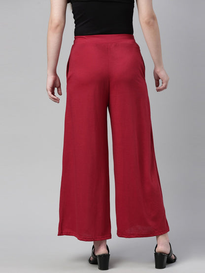 Souchii Maroon Knitted Cotton Ethnic Palazzos