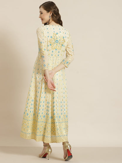 Juniper Women Ivory Georgette Printed Jacket Style Dress
