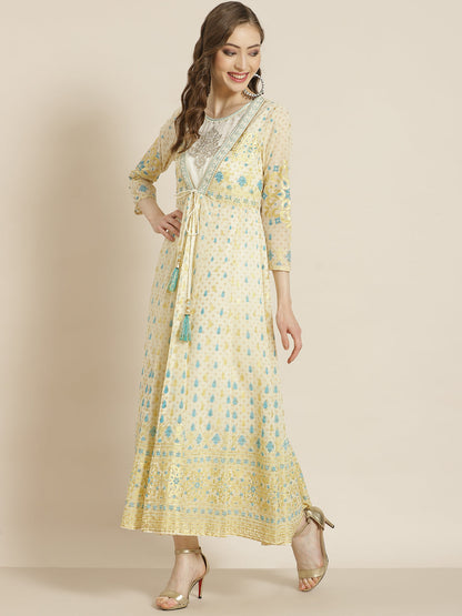 Juniper Women Ivory Georgette Printed Jacket Style Dress
