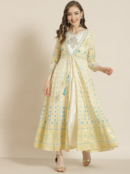 Juniper Women Ivory Georgette Printed Jacket Style Dress