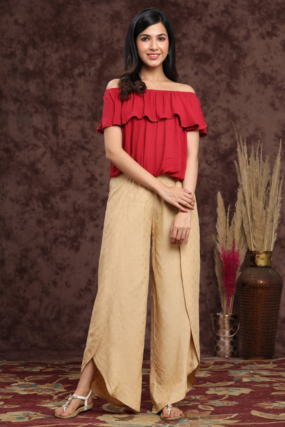 Juniper Women's Gold Rayon Printed Tulip Dhoti Pant