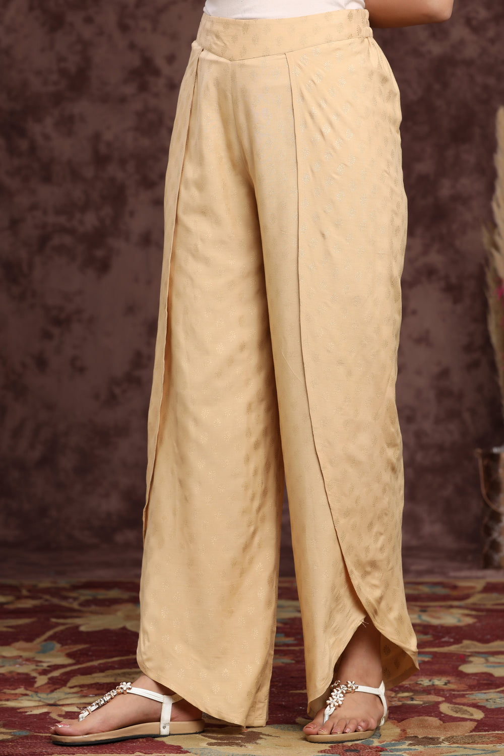 Juniper Women's Gold Rayon Printed Tulip Dhoti Pant