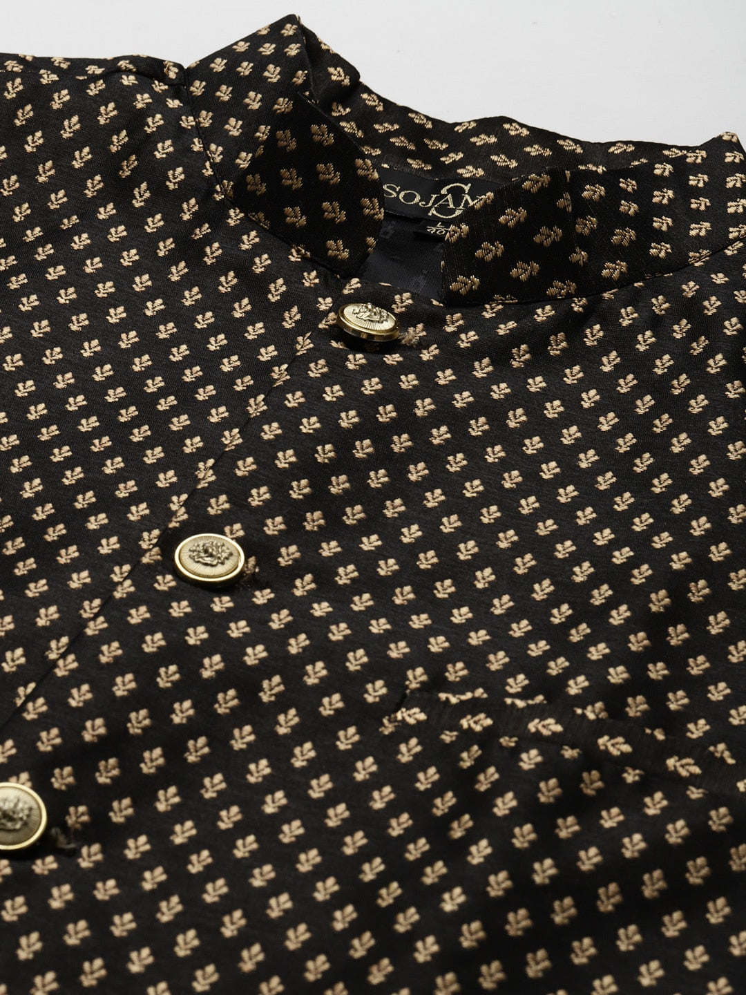 Sojanya Men Black Solid Kurta with Churidar & Nehru Jacket