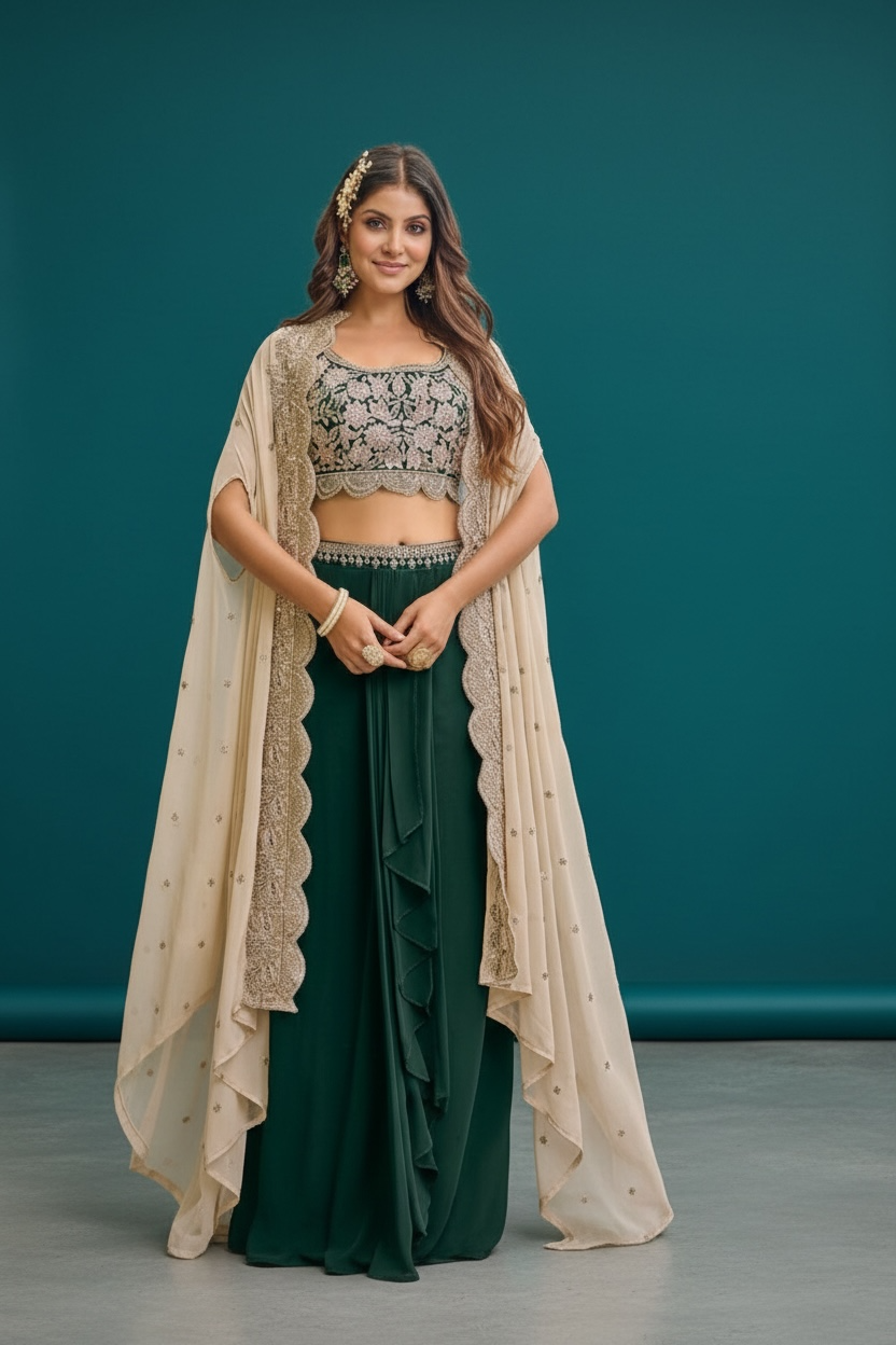 Lehenga saree with cape (green)