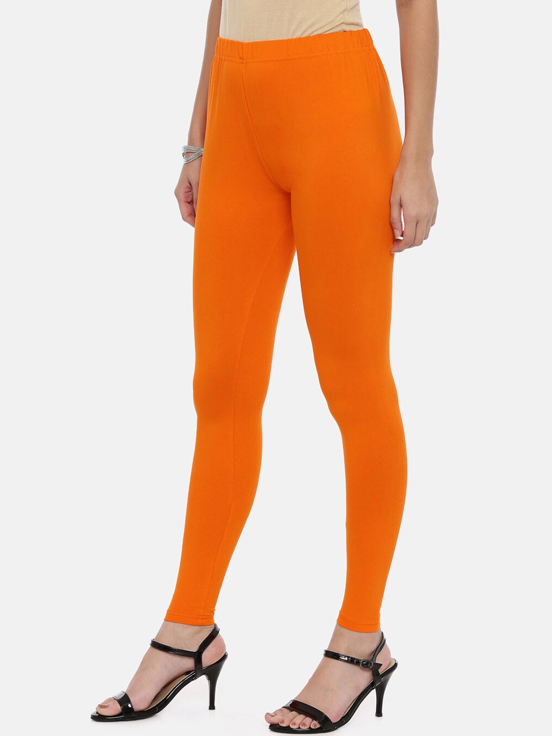 Souchii Orange Solid Slim-Fit Ankle-Length Leggings For Women