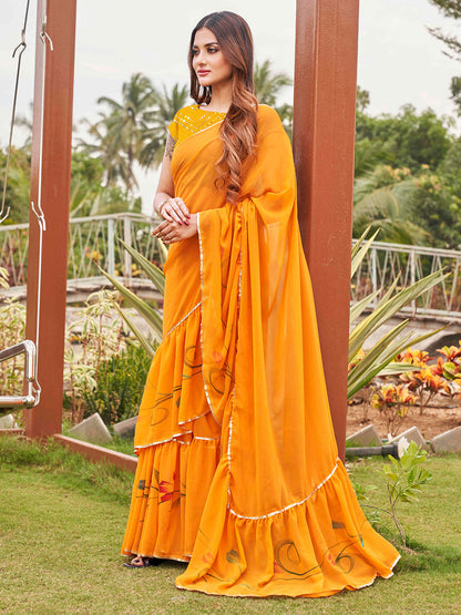 Tikhi Imli Mustard Yellow Gotta Patti Ruffles Saree